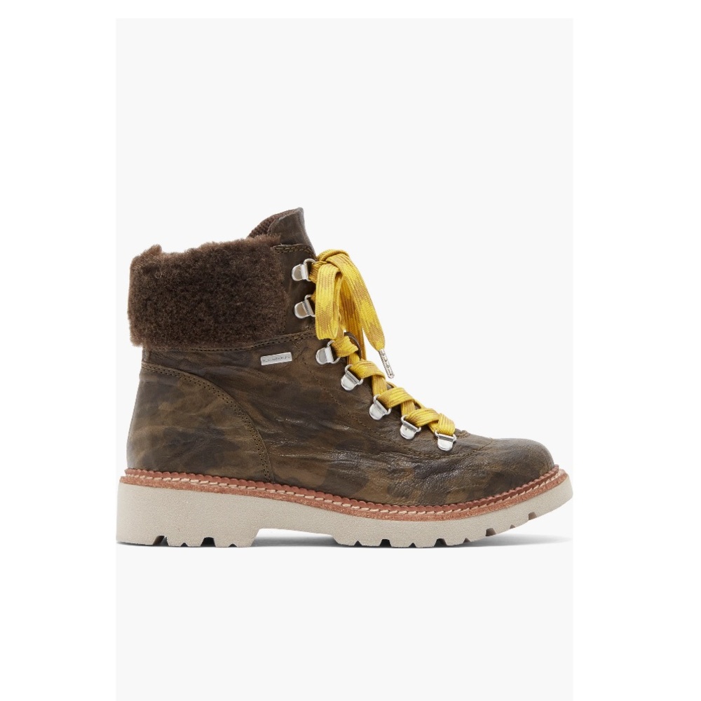 Bionica Danie Genuine Shearling Trim Hiking Boots Olive Green Camo Women’s 6 NEW - Picture 3 of 15